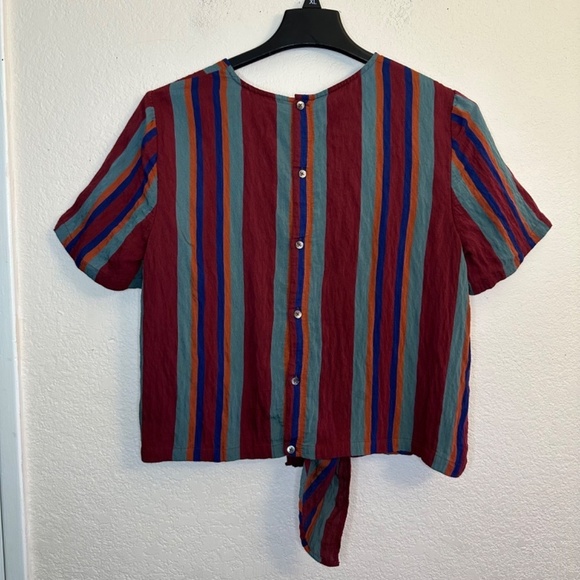 MADEWELL Top Womens Size L Button back tie tee in Rosalinda Stripe Work Party - Picture 2 of 14